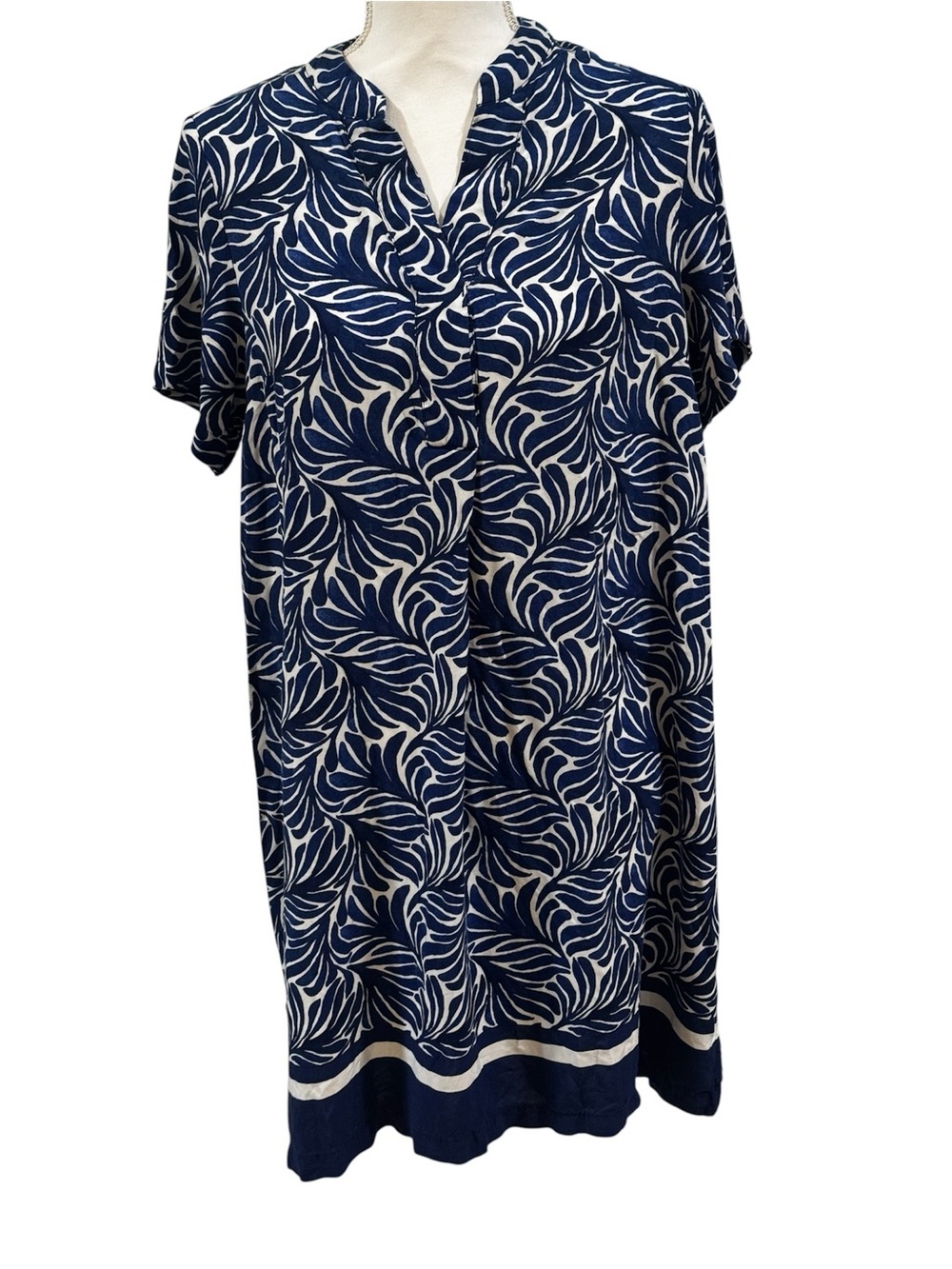 H & M navy & white short sleeved leaf-print mini dress or swim cover up, S.